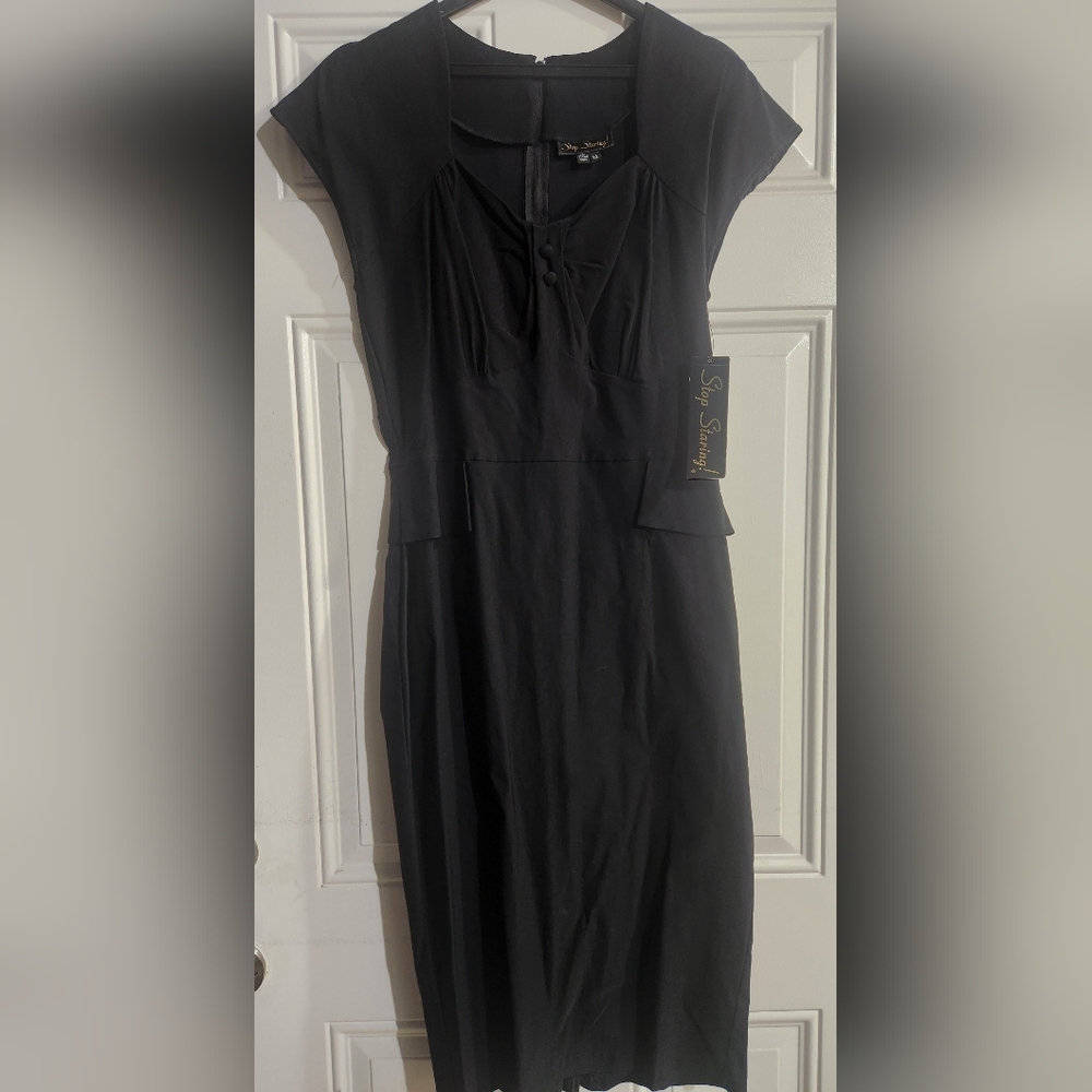 STOP STARING BLACK MIDI DRESS